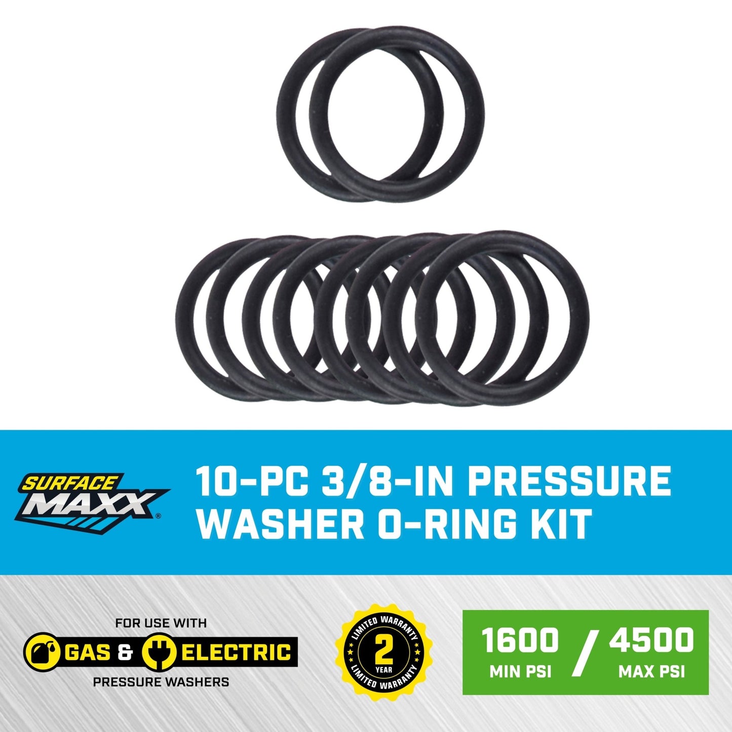 SurfaceMaxx 10 - pc 3/8 - in Pressure Washer O - Ring Kit