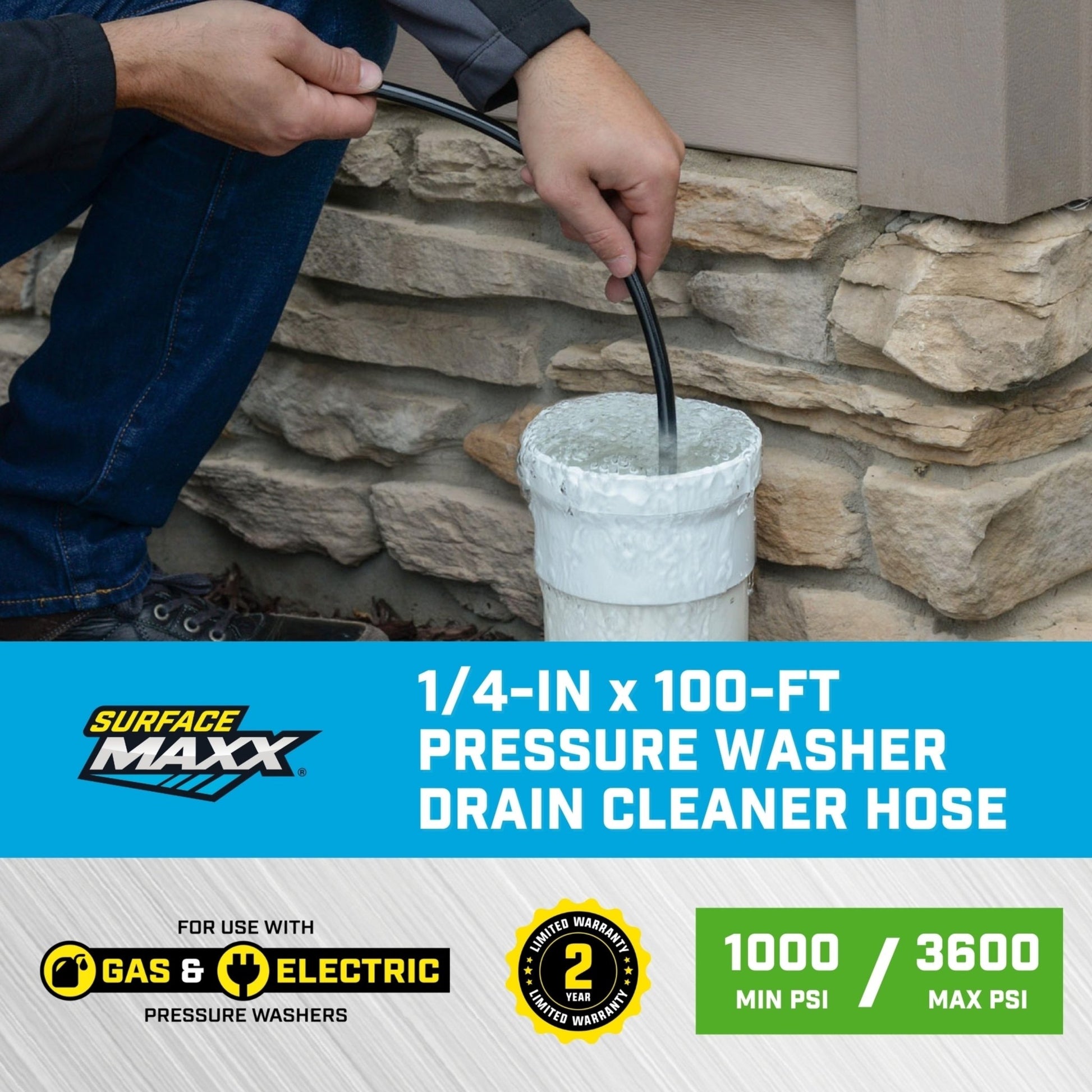 SurfaceMaxx 1/4 - in x 100 - ft Drain Cleaner Hose