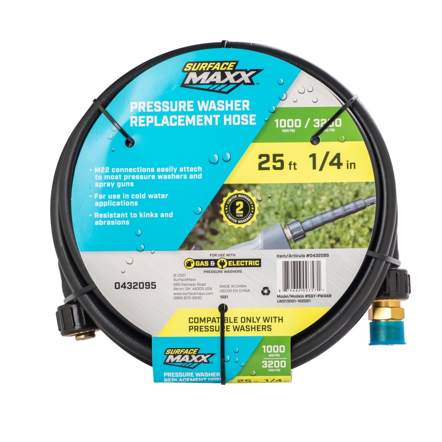SurfaceMaxx 1/4 - in x 25 - ft Pressure Washer Replacement Hose