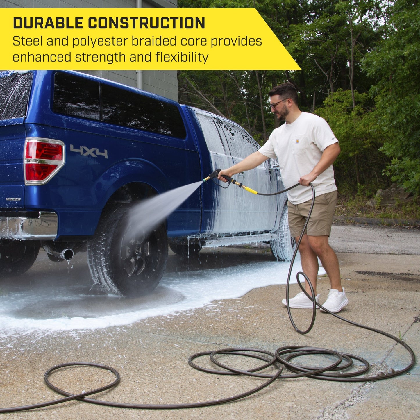SurfaceMaxx 3/8 - in x 50 - ft Steel & Polyester Braided Pressure Washer Replacement Hose