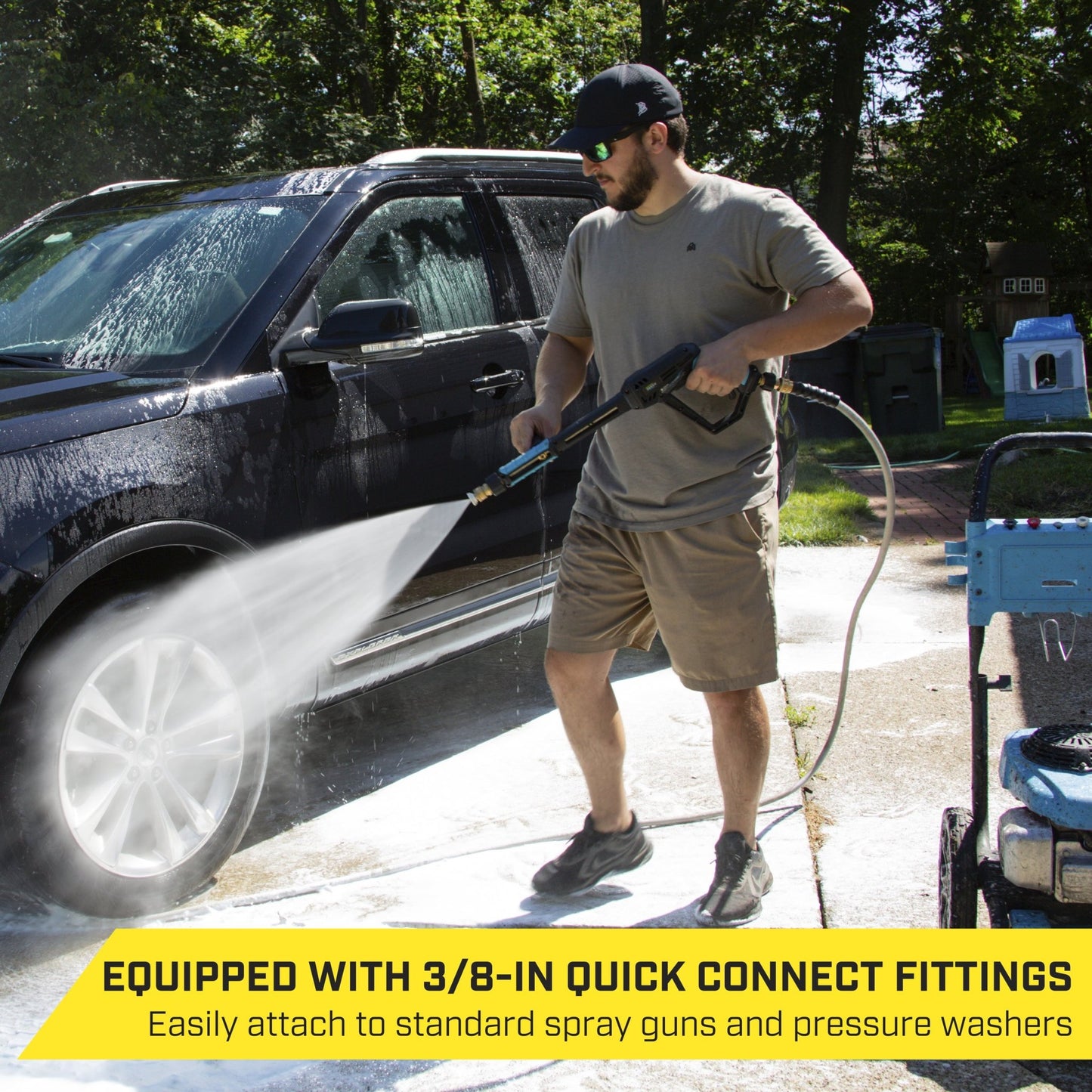 SurfaceMaxx 3/8 - in x 50 - ft Steel & Polyester Braided Pressure Washer Replacement Hose, Rubber Outer Jacket