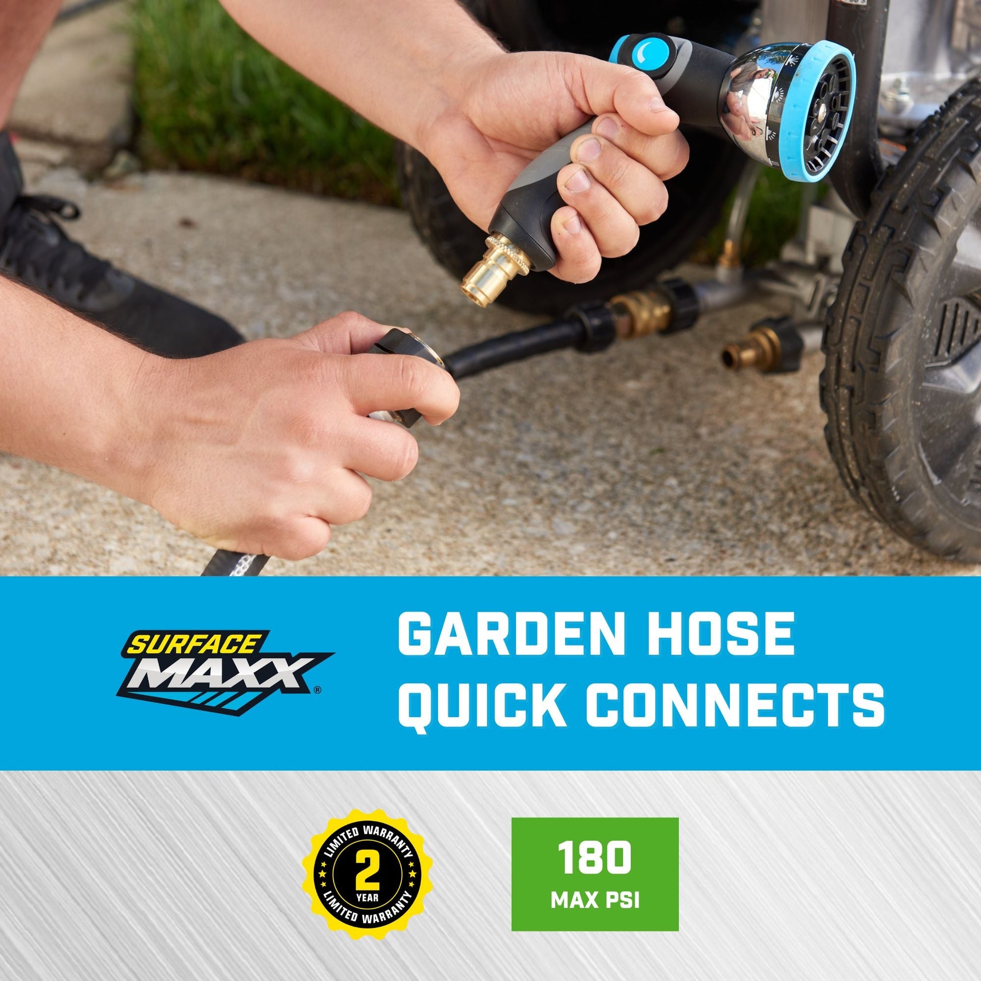 SurfaceMaxx Garden Hose Quick Connect - 1 Coupler, 2 Plugs