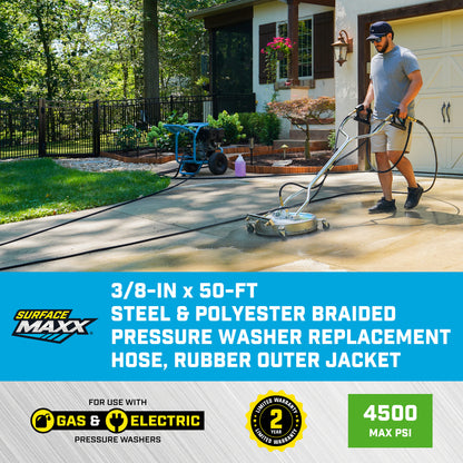SurfaceMaxx 3/8-in x 50-ft Steel & Polyester Braided Pressure Washer Replacement Hose, Rubber Outer Jacket