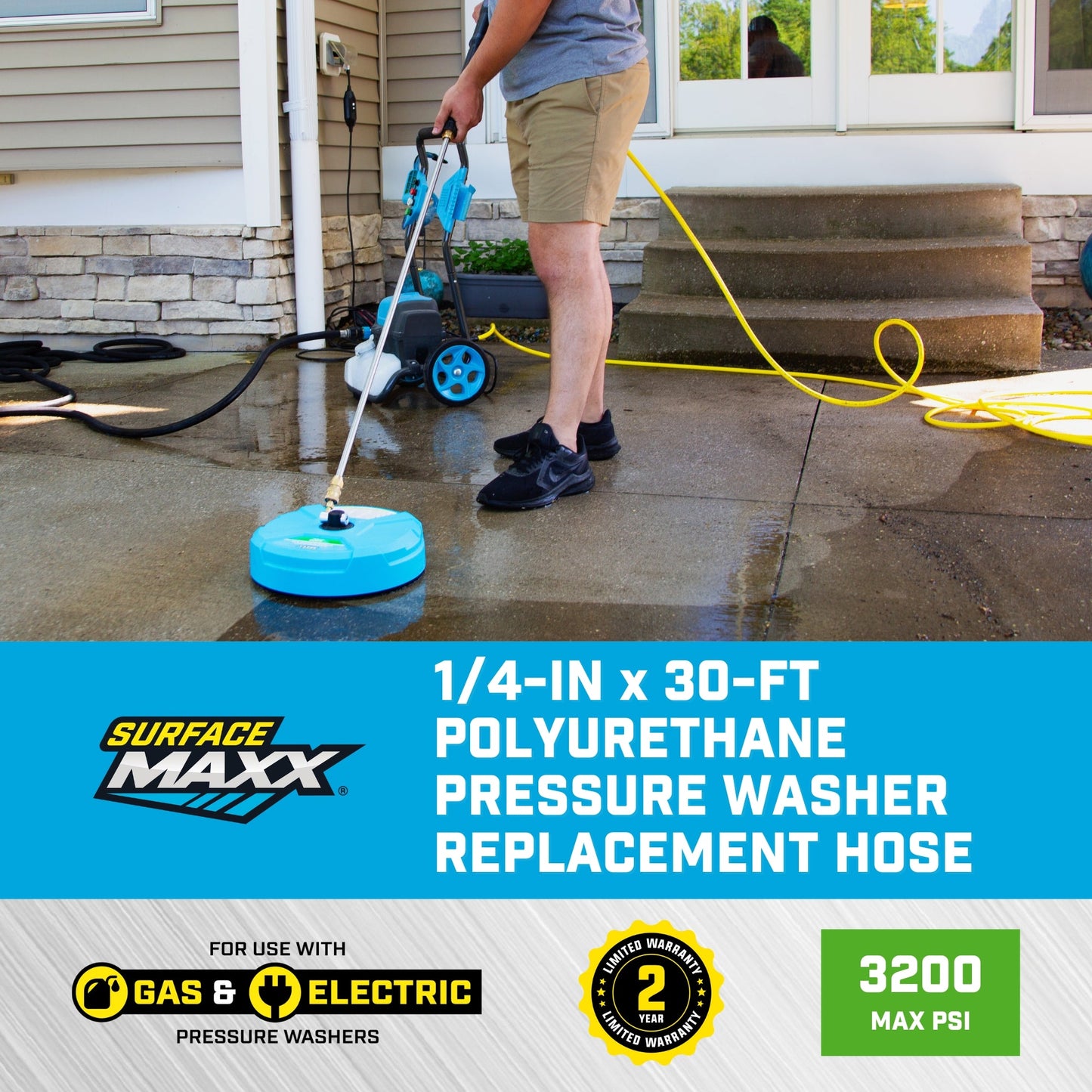 SurfaceMaxx 1/4 - in x 30 - ft x Polyurethane Pressure Washer Replacement Hose - SurfaceMaxx