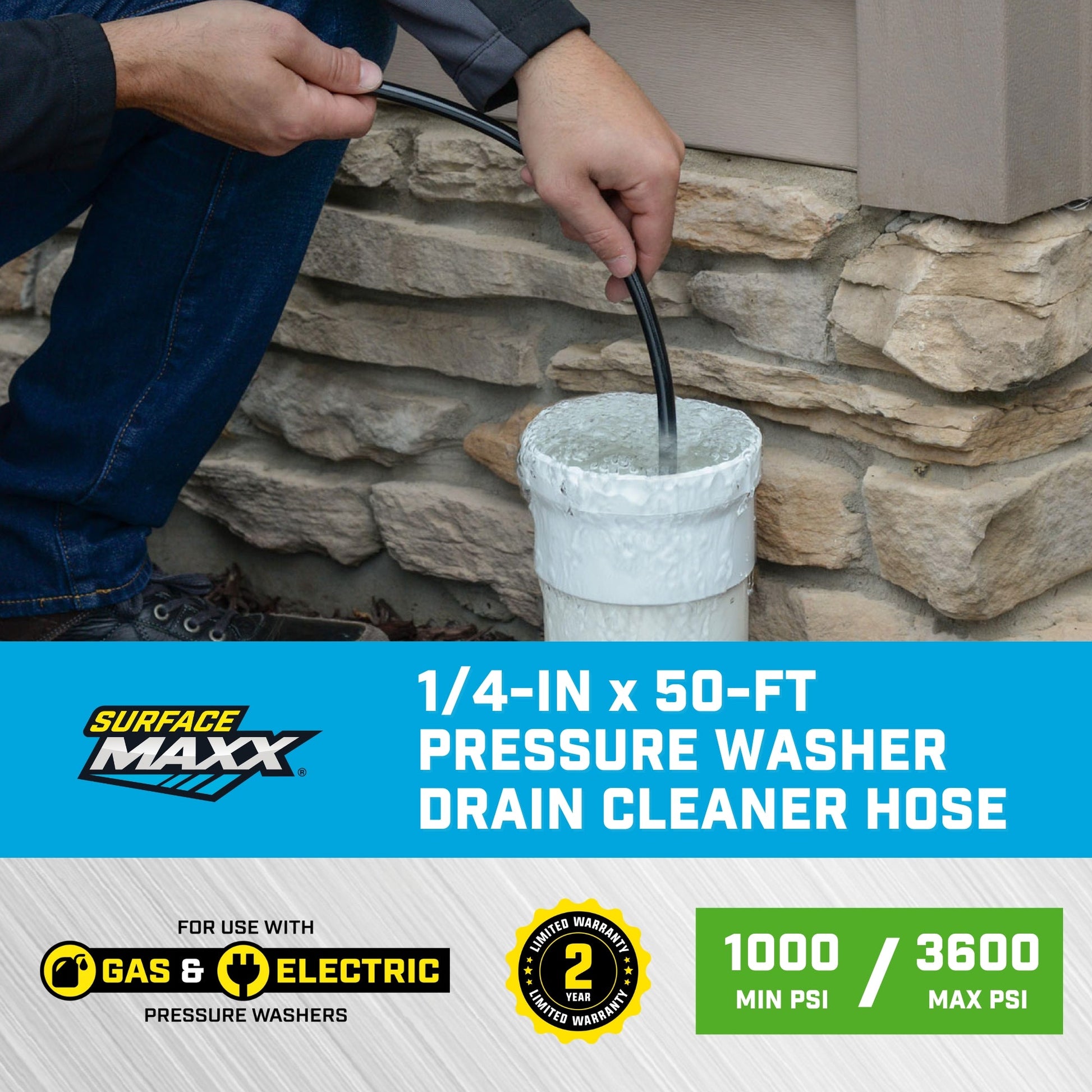 SurfaceMaxx 1/4 - in x 50 - ft Drain Cleaner Hose - SurfaceMaxx