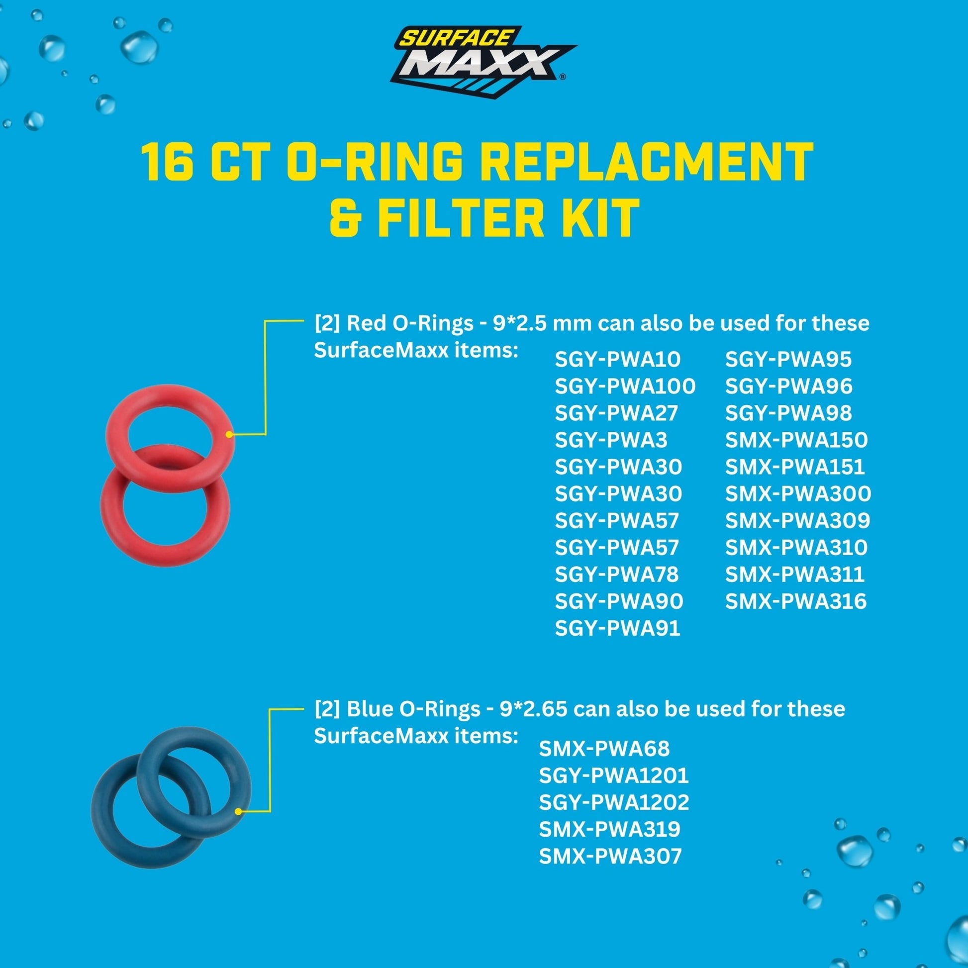 SurfaceMaxx 16 - ct Pressure Washer O - Ring Replacement & Filter Kit