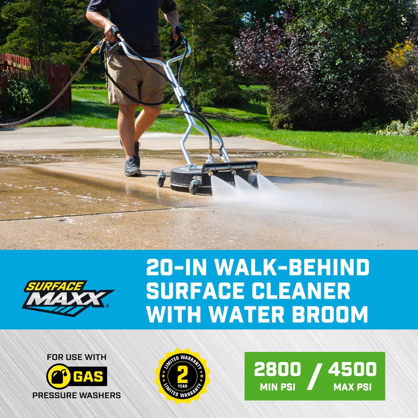 SurfaceMaxx 20 - inch Walk - Behind Surface Cleaner With Water Broom - SurfaceMaxx