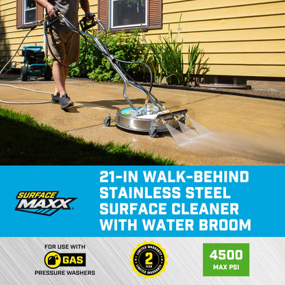 SurfaceMaxx 21 - inch Walk - Behind Stainless Steel Surface Cleaner with Water Broom - SurfaceMaxx