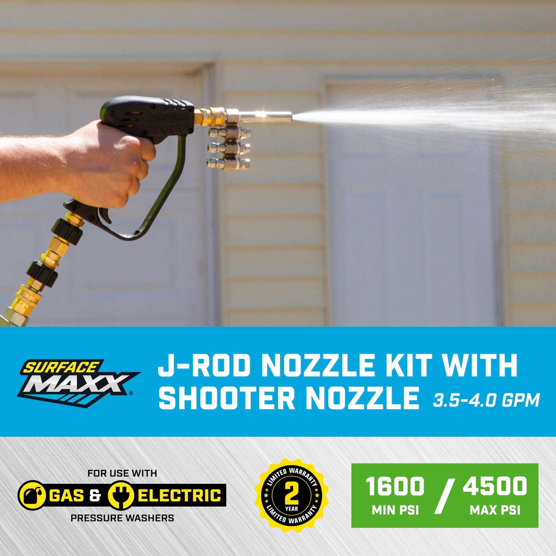 SurfaceMaxx J - Rod Nozzle Kit with Shooter Nozzle for 3.5 - 4.0 GPM Pumps - SurfaceMaxx