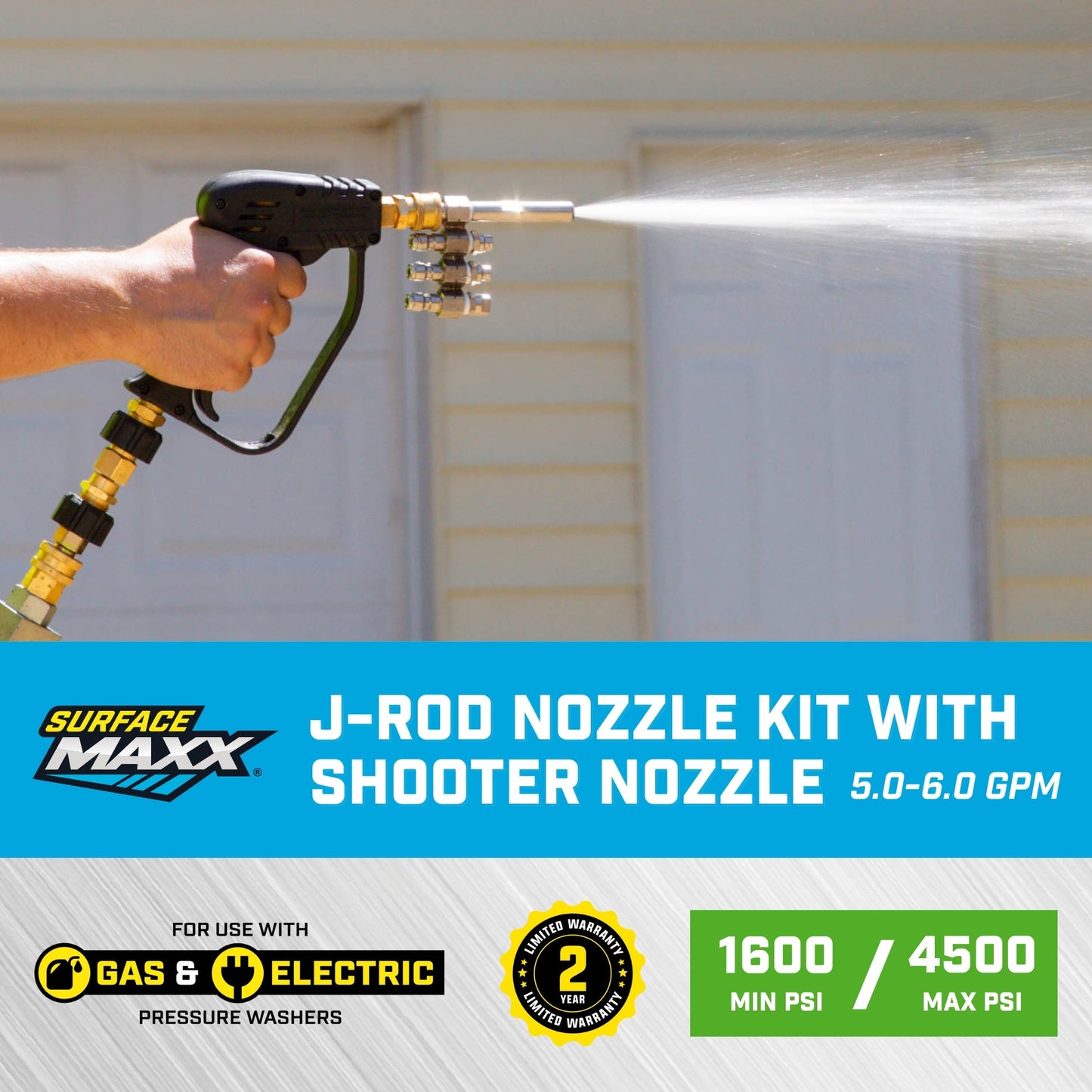 SurfaceMaxx J - Rod Nozzle Kit with Shooter Nozzle for 5.0 - 6.0 GPM Pumps - SurfaceMaxx