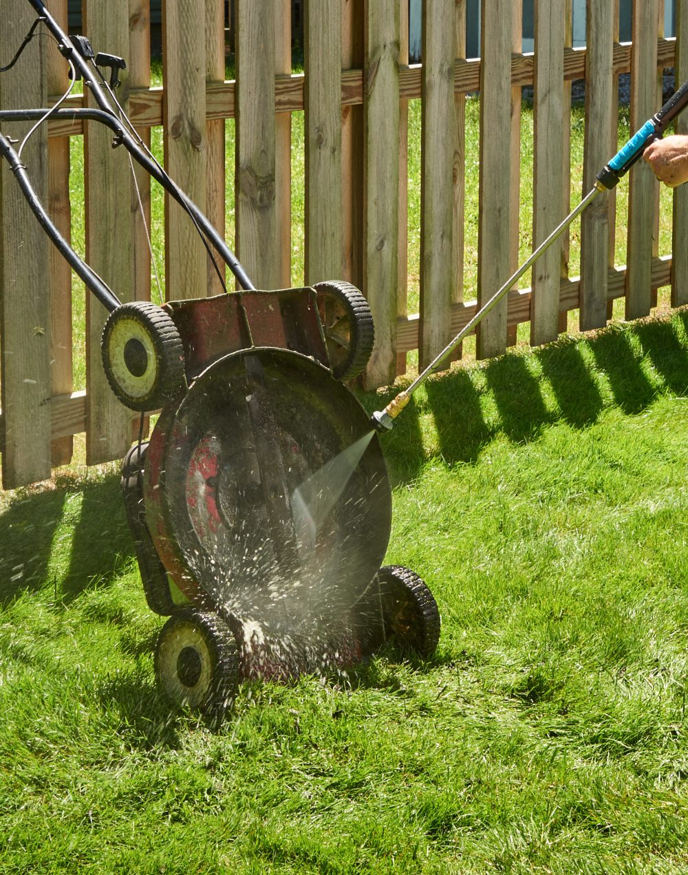 Washing a lawn mower